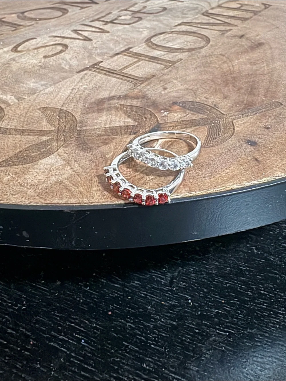 .925 Sterling Silver Stackable Ring Set with Red and Clear CZ Stones